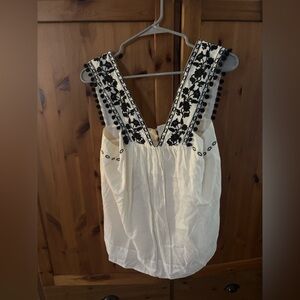 J. Crew White Blouse with Black Embroidery. NWT.